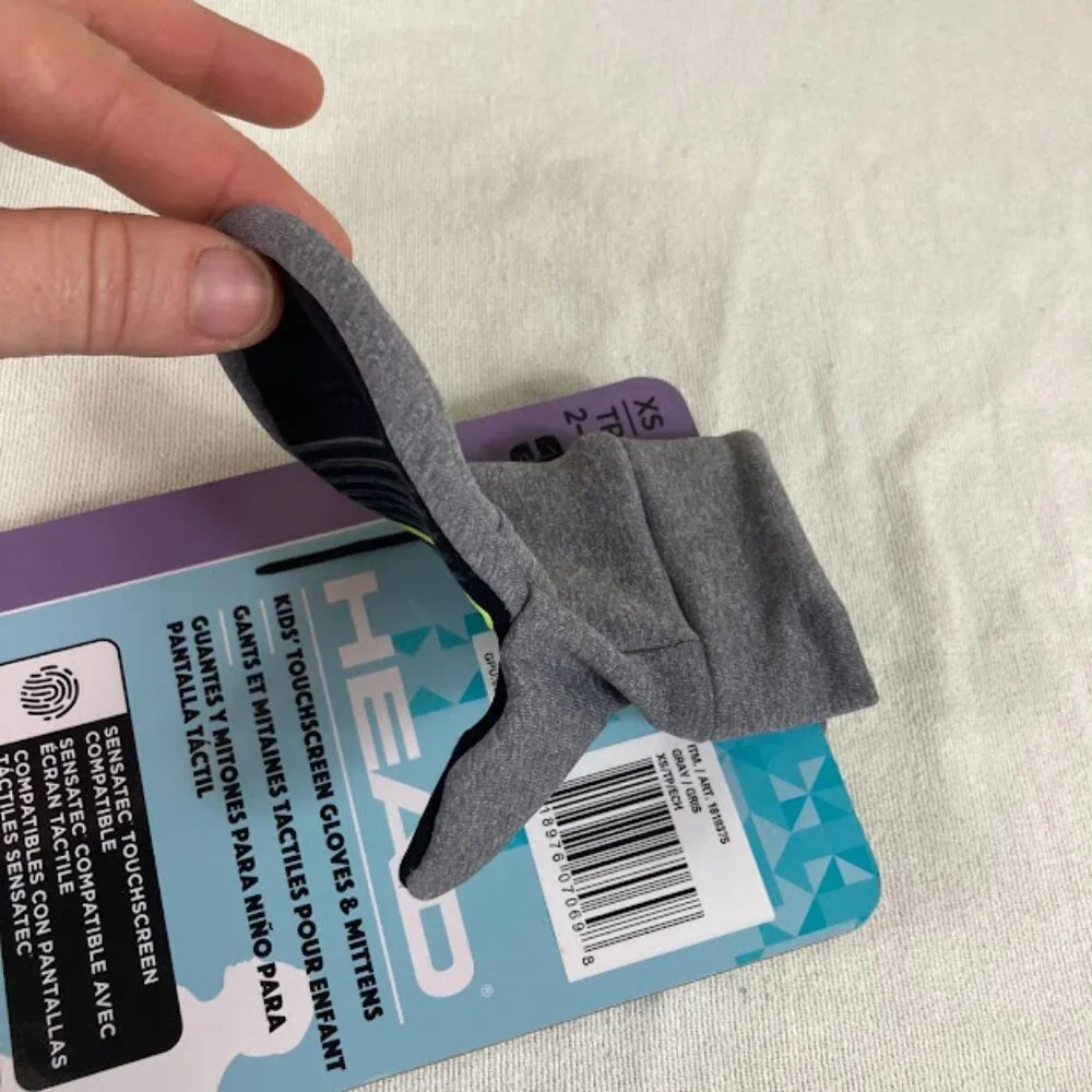 HEAD Kids Touchscreen Gloves Mittens XS 2-4 Gray Grip Fleece NWT